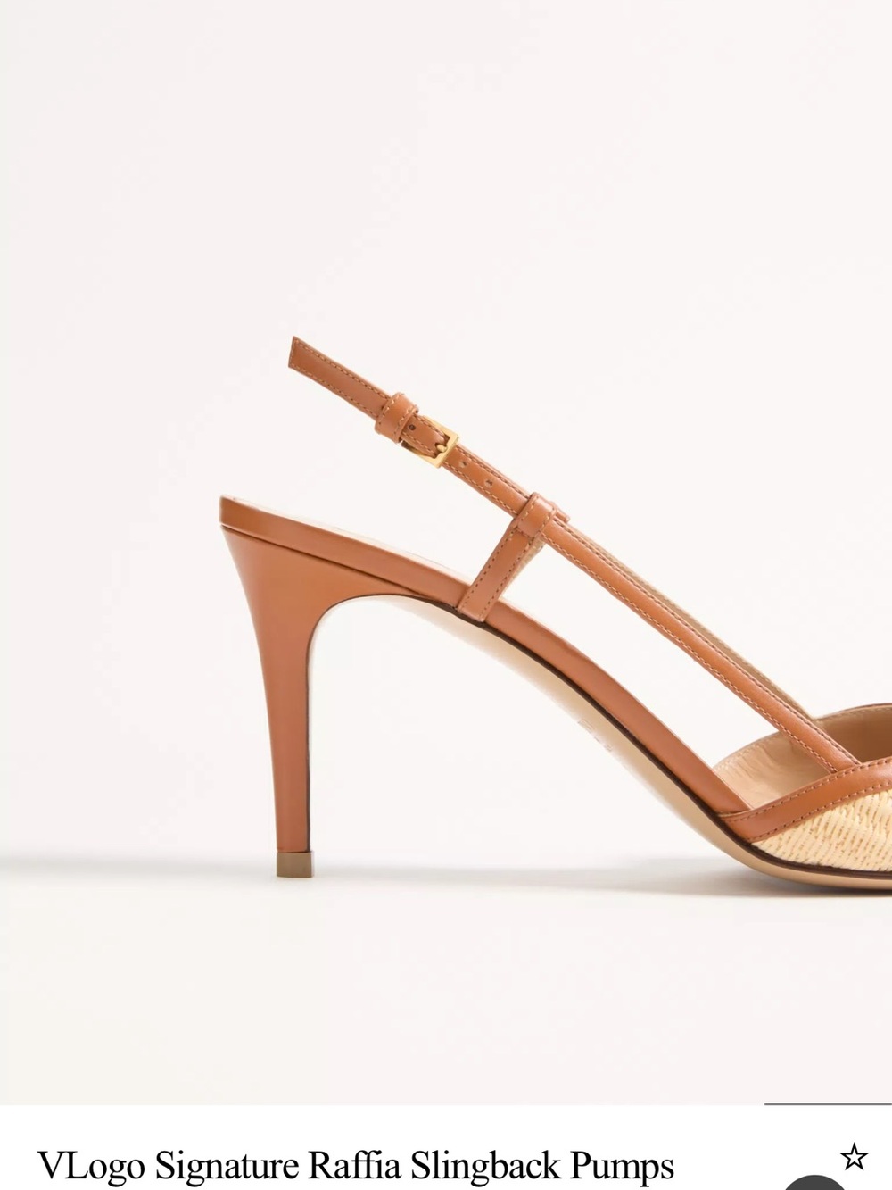 Valentino Garavani Raffia Pointed Slingback Pumps with Gold VLogo - Picture 7 of 10